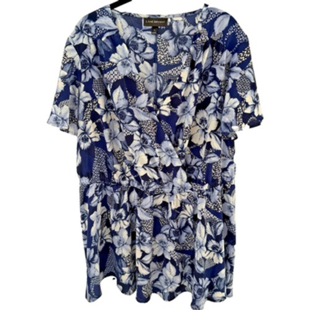 Lane Bryant‎ Floral Faux Wrap Blouse 18 Plus Flutter Sleeve Boho Office Top